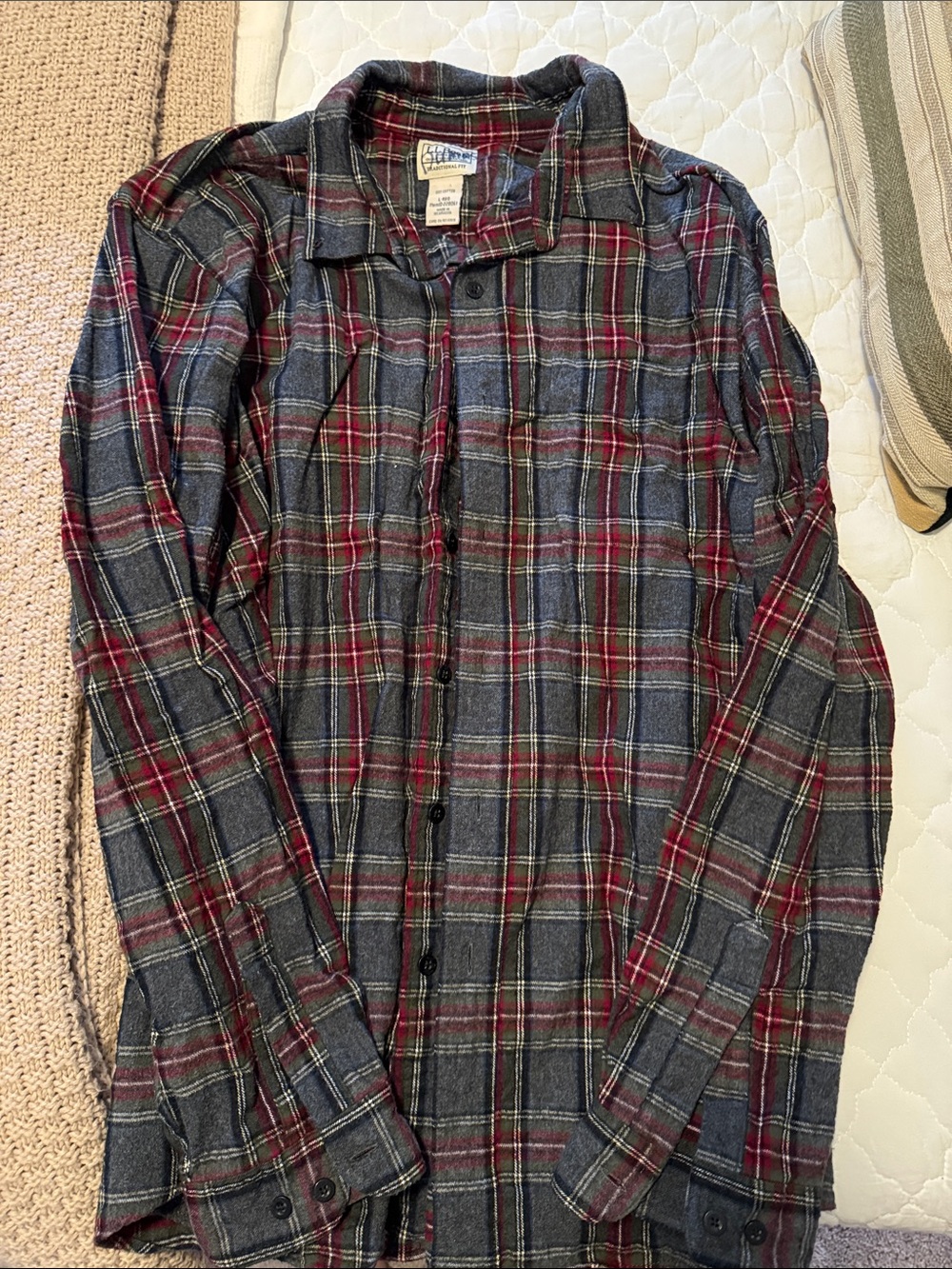 L.L. Bean Men’s Navy & Red Plaid Button-Down Shirt vintage